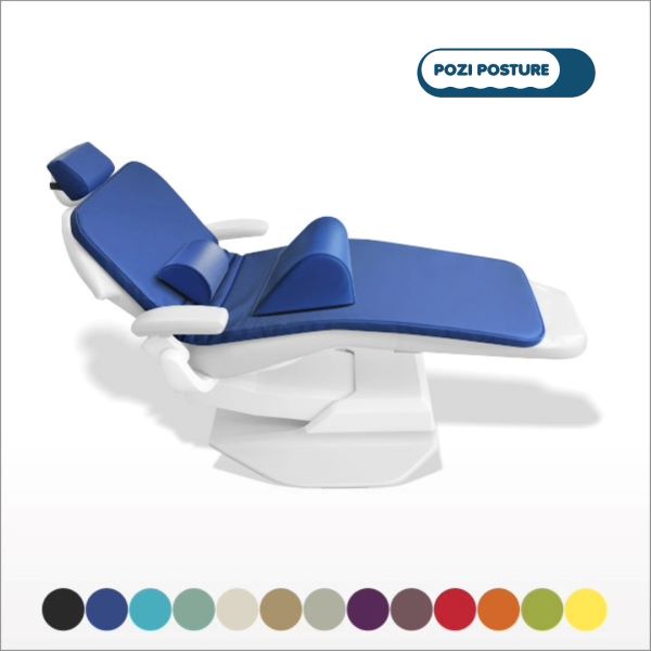 Pozi Posture Memory Foam Dental Chair Comfort Set consisting of chair pad, Headrest, Backrest and Kneerest for patient comfort, with 13 colour options.
